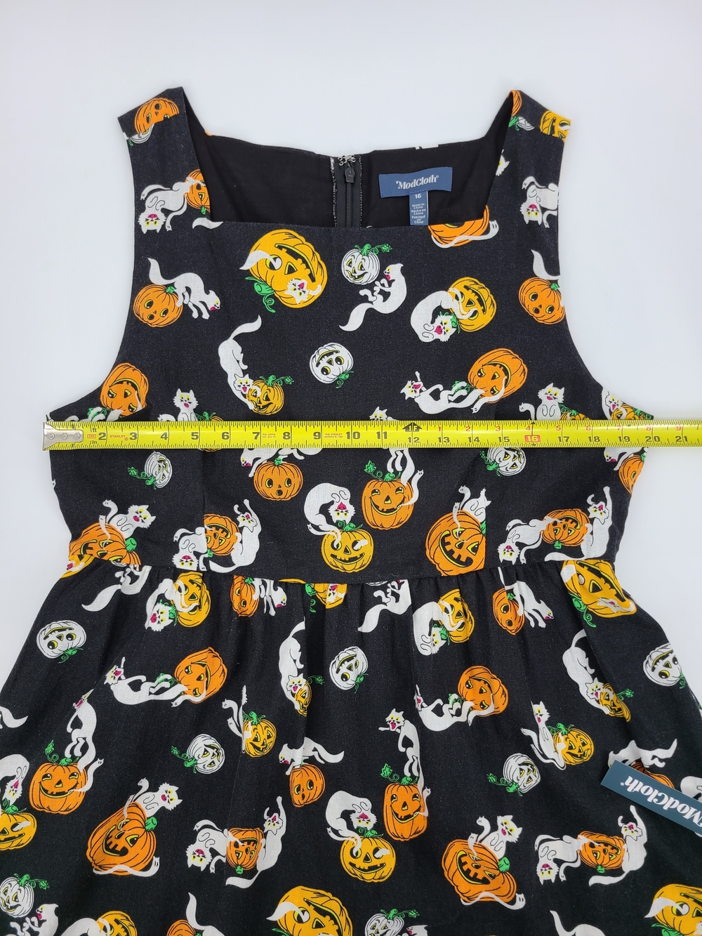Modcloth SummerWeen Linen Blend Cats And Pumkins Dress Size 16 - Picture 8 of 12